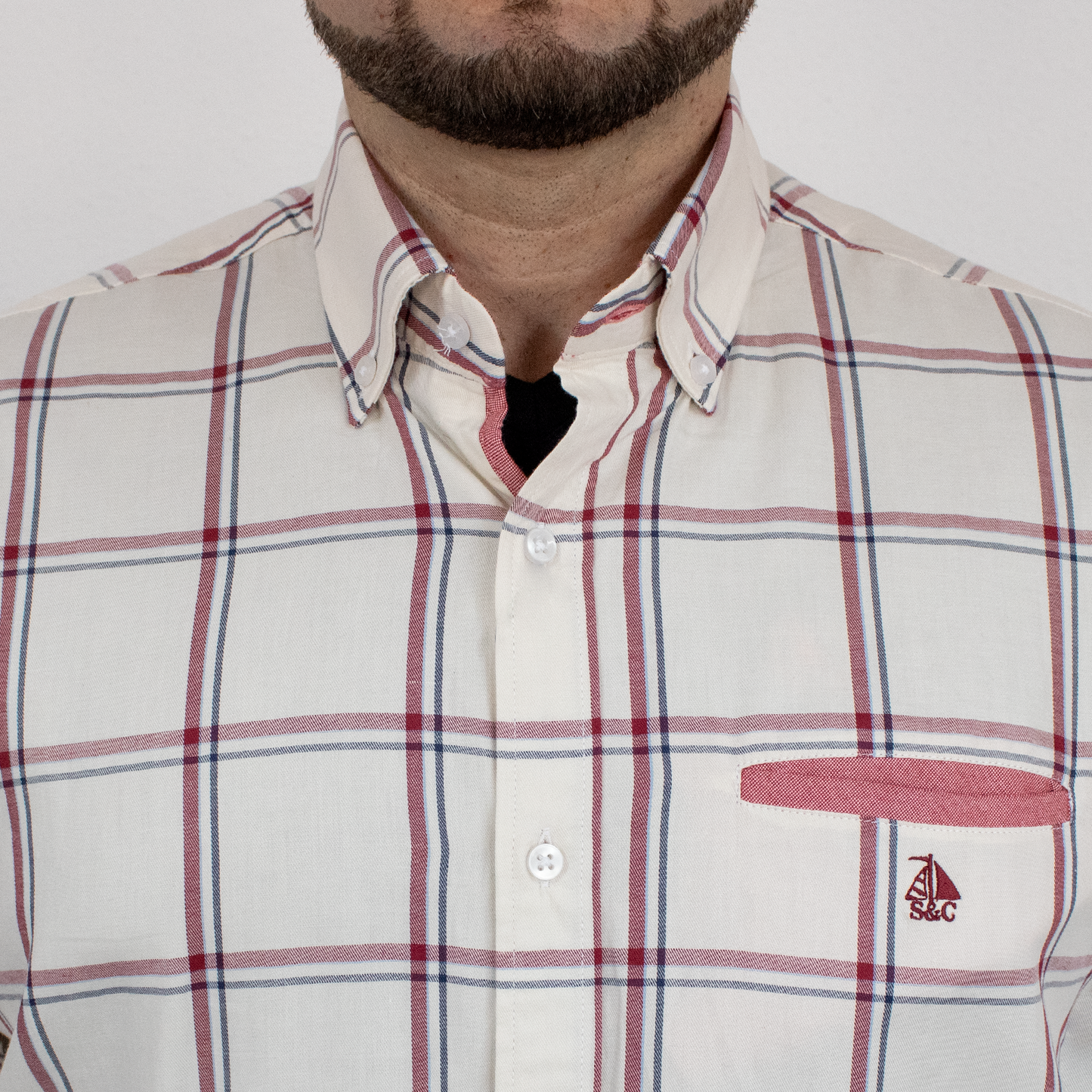 Camisa cuadros beige y granate