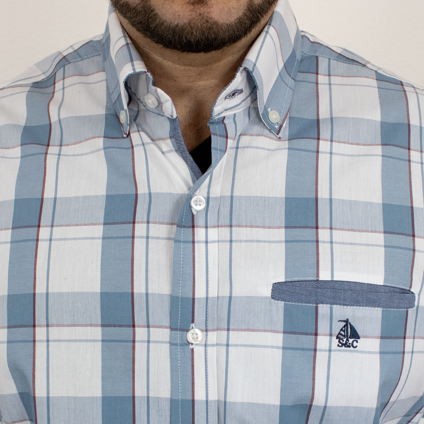 Camisa cuadros azul y blanco