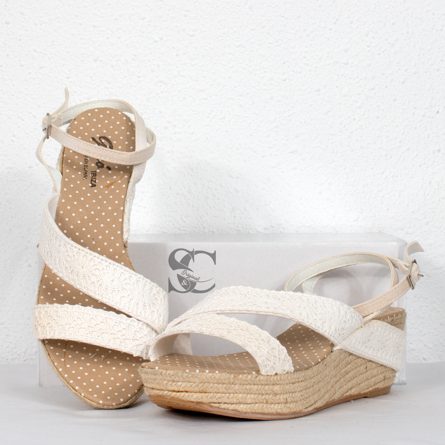 Sandalias de cuña colección Ibiza detalle doble tira