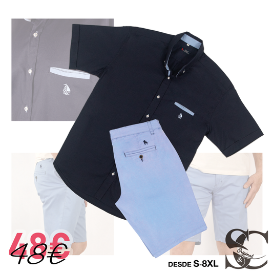 Conjunto camisa marino con bermuda celeste