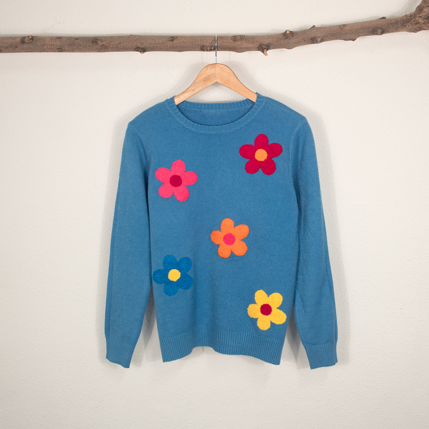 Jersey de Mujer Azul con Flores de Colores