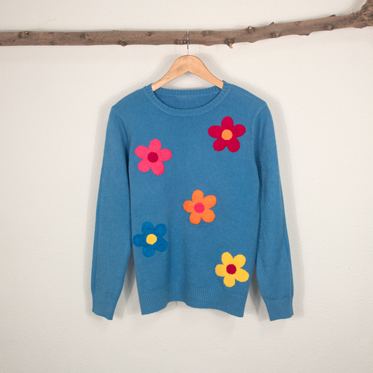 Jersey de Mujer Azul con Flores de Colores