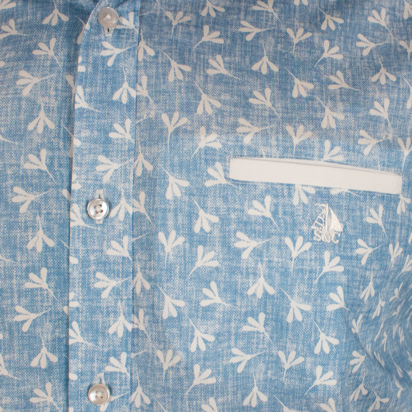 Camisa Hombre Manga Larga Azul Flores Blancas