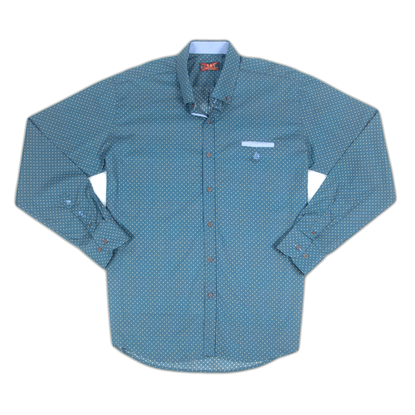 Camisa Hombre Manga Larga Puntos Azul Marino