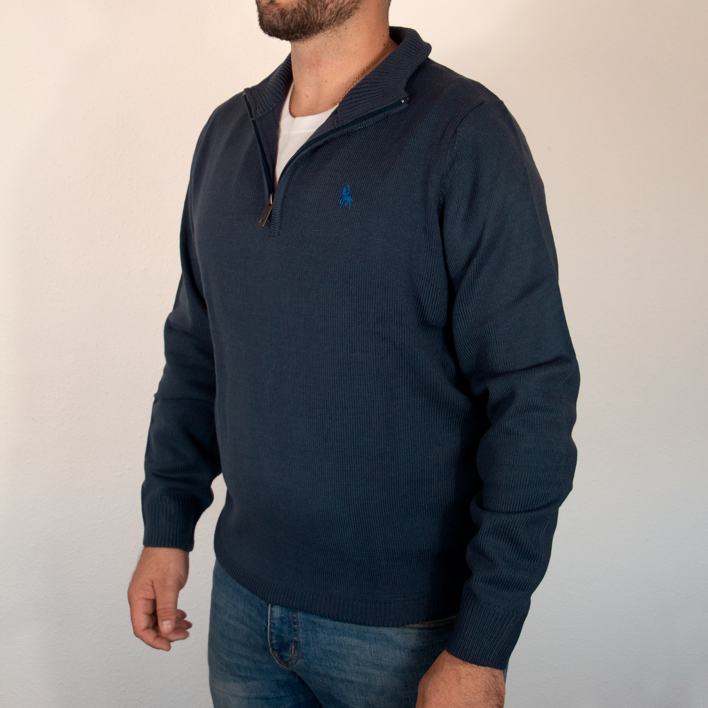 Jersey Hombre Azul Media Cremallera