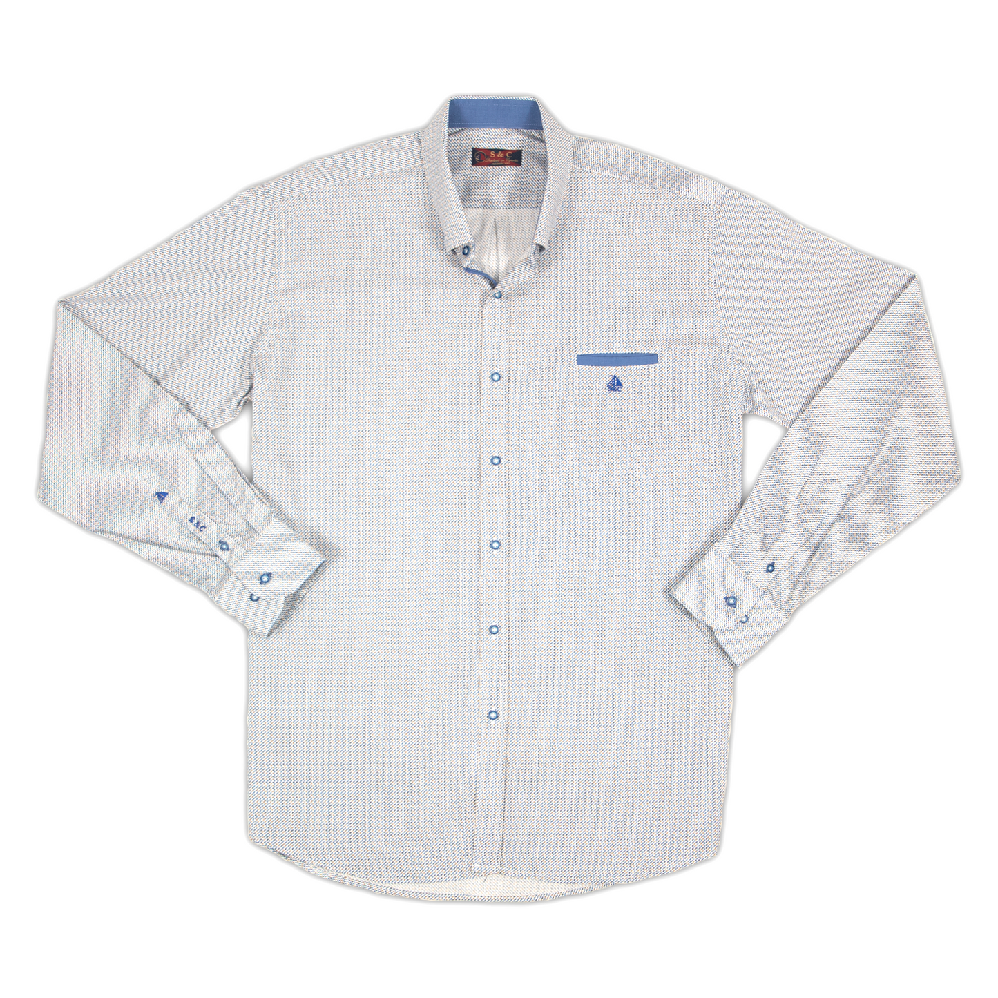 Camisa Hombre Manga Larga Estampado Azul y Amarillo