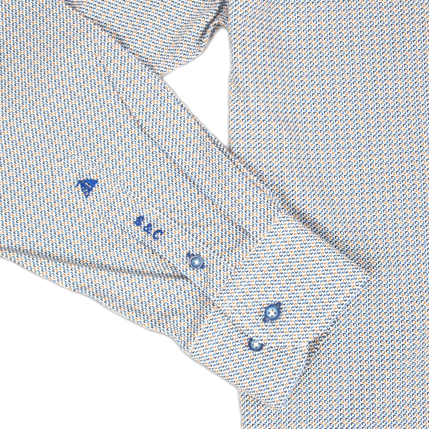 Camisa Hombre Manga Larga Estampado Azul y Amarillo