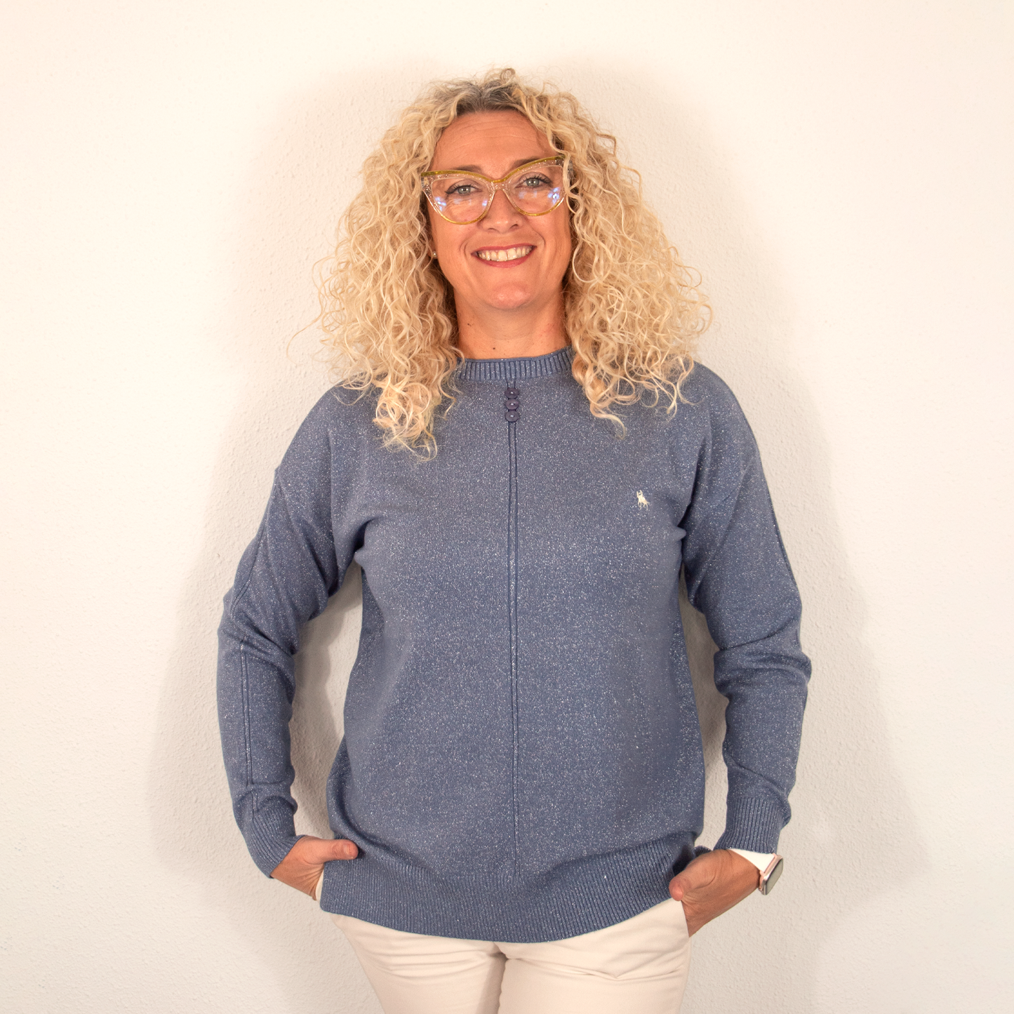 Jersey Mujer Azul Destellos con Detalles de Botones