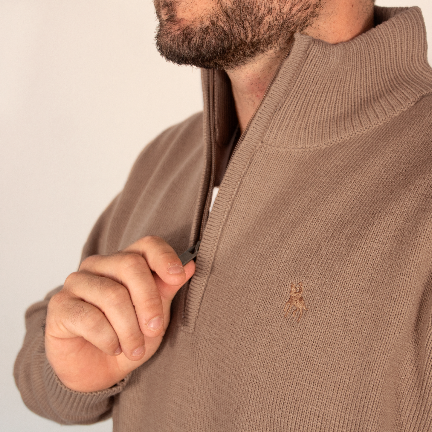 Jersey Hombre Beige Media Cremallera
