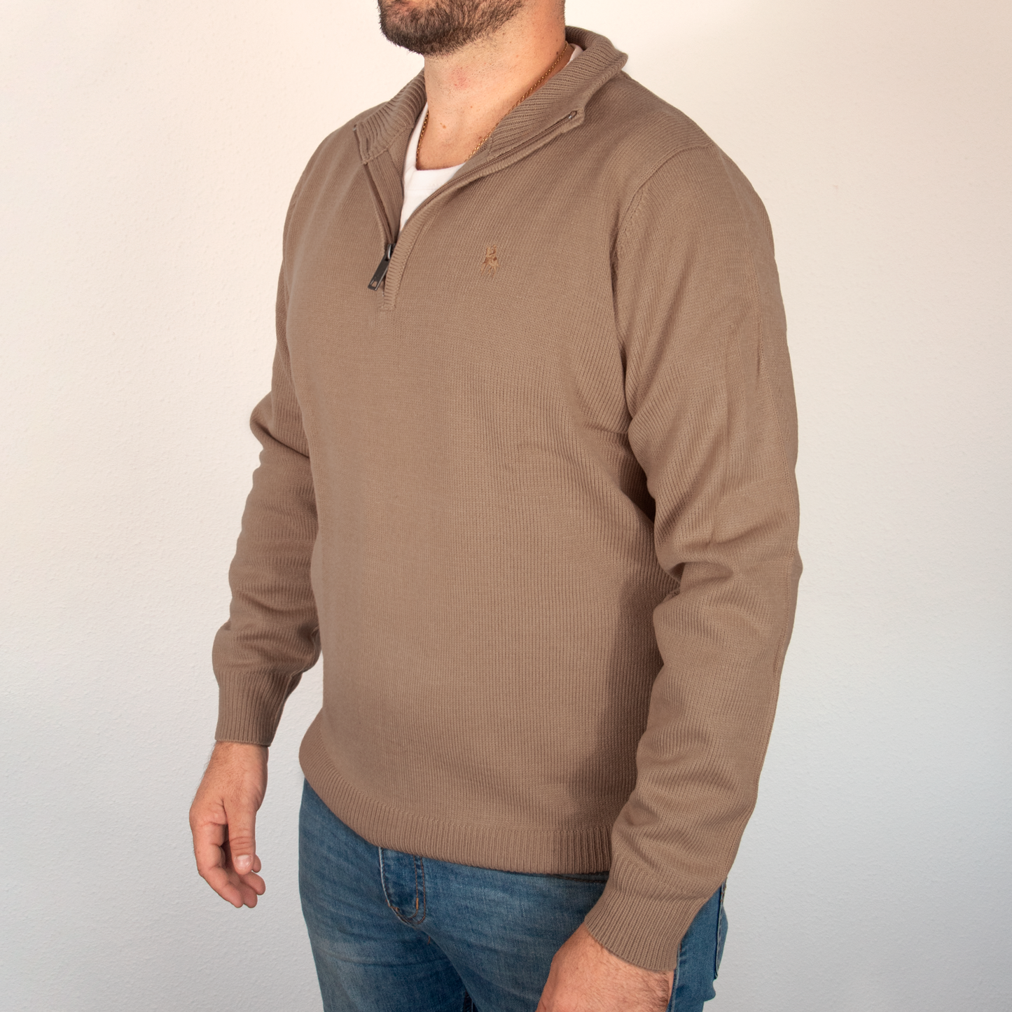 Jersey Hombre Beige Media Cremallera