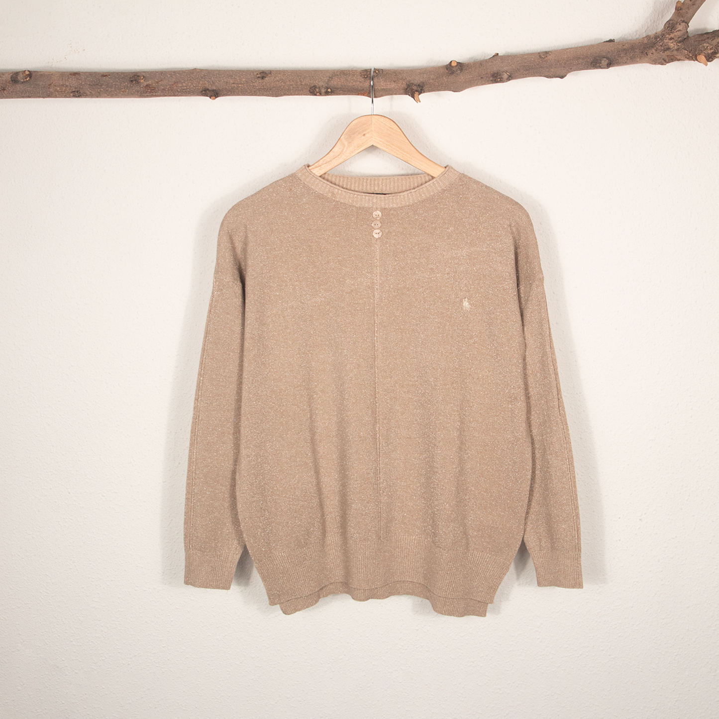 Jersey Mujer Beige Destellos con Detalles de Botones