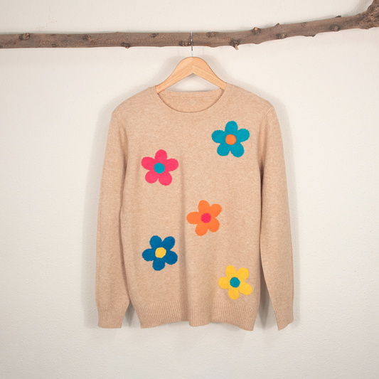 Jersey de Mujer Beige con Flores de Colores