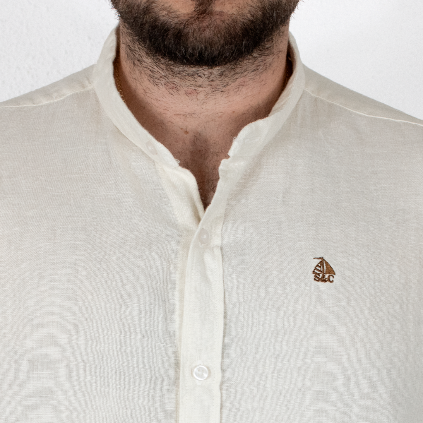 Camisa Hombre Manga Larga Lino Blanco Roto