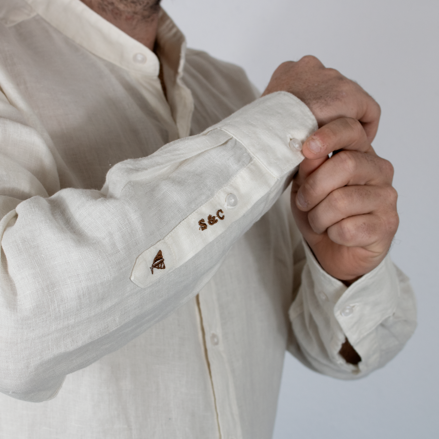Camisa Hombre Manga Larga Lino Blanco Roto