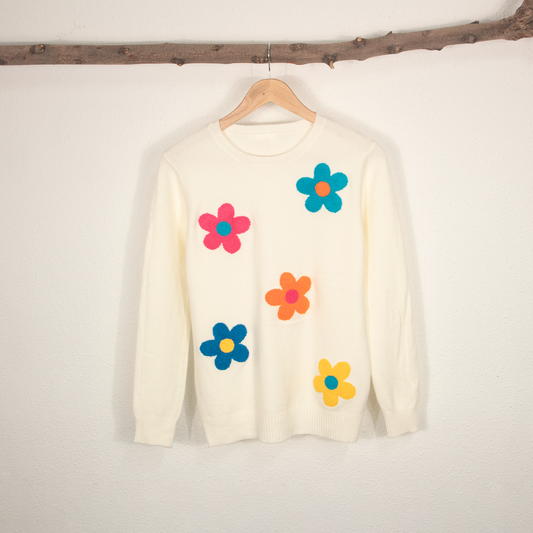 Jersey de Mujer Blanco con Flores de Colores