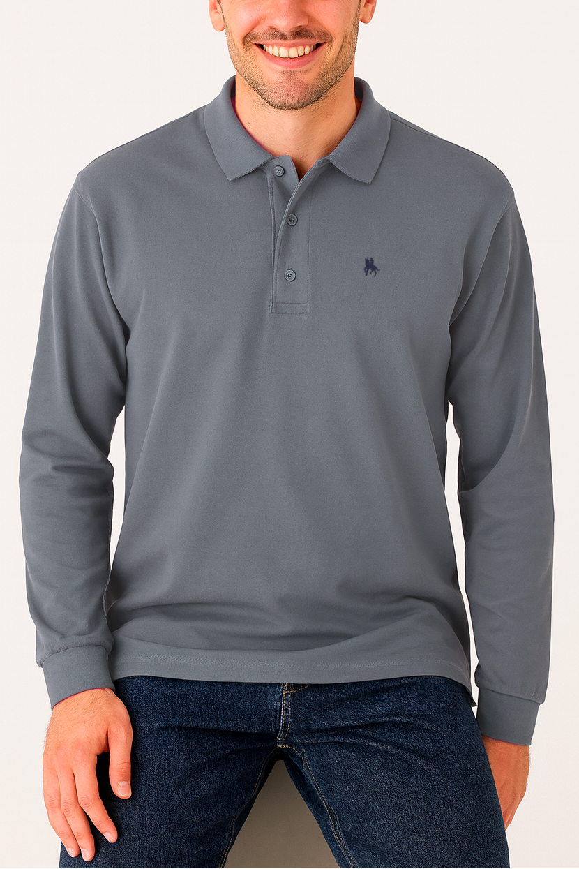 Polo Premium de manga larga blue fog
