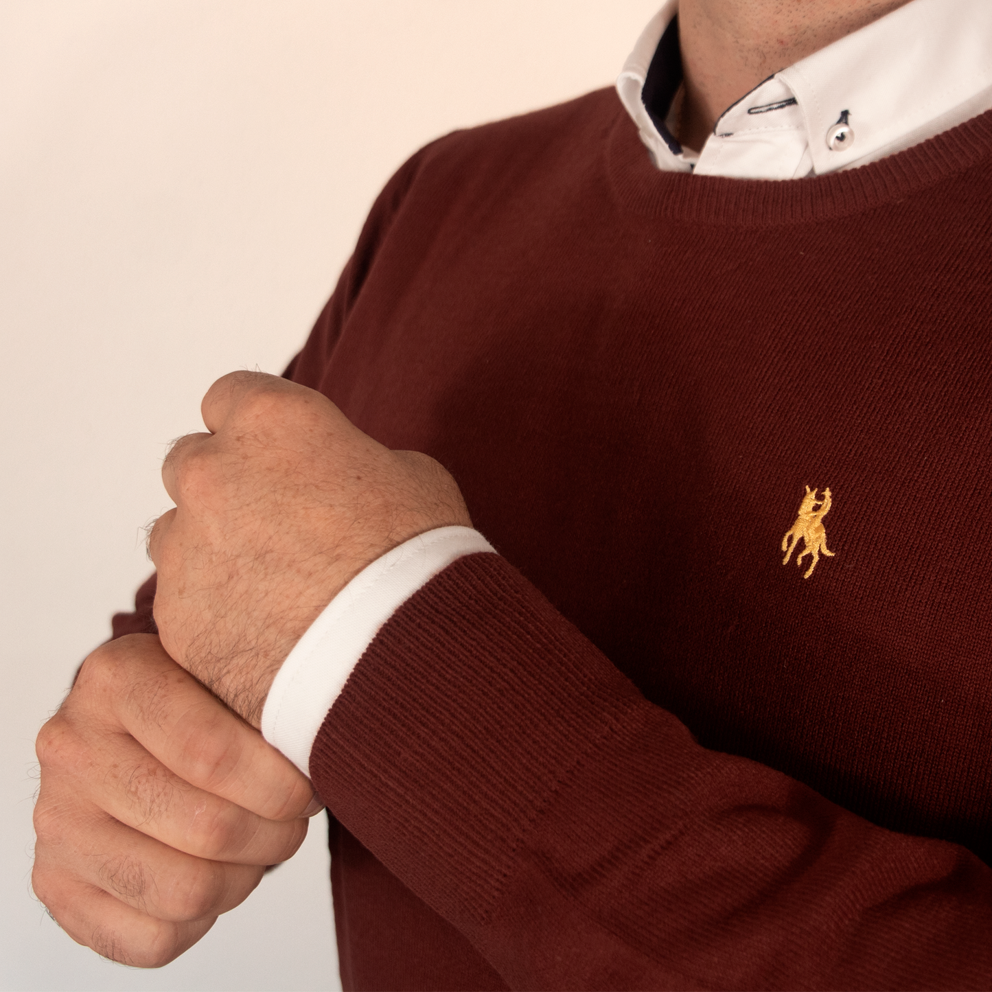 Jersey Hombre Burdeos Cuello Redondo Básico