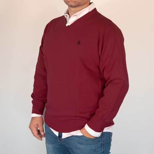 Jersey Hombre Cuello Pico Burdeos
