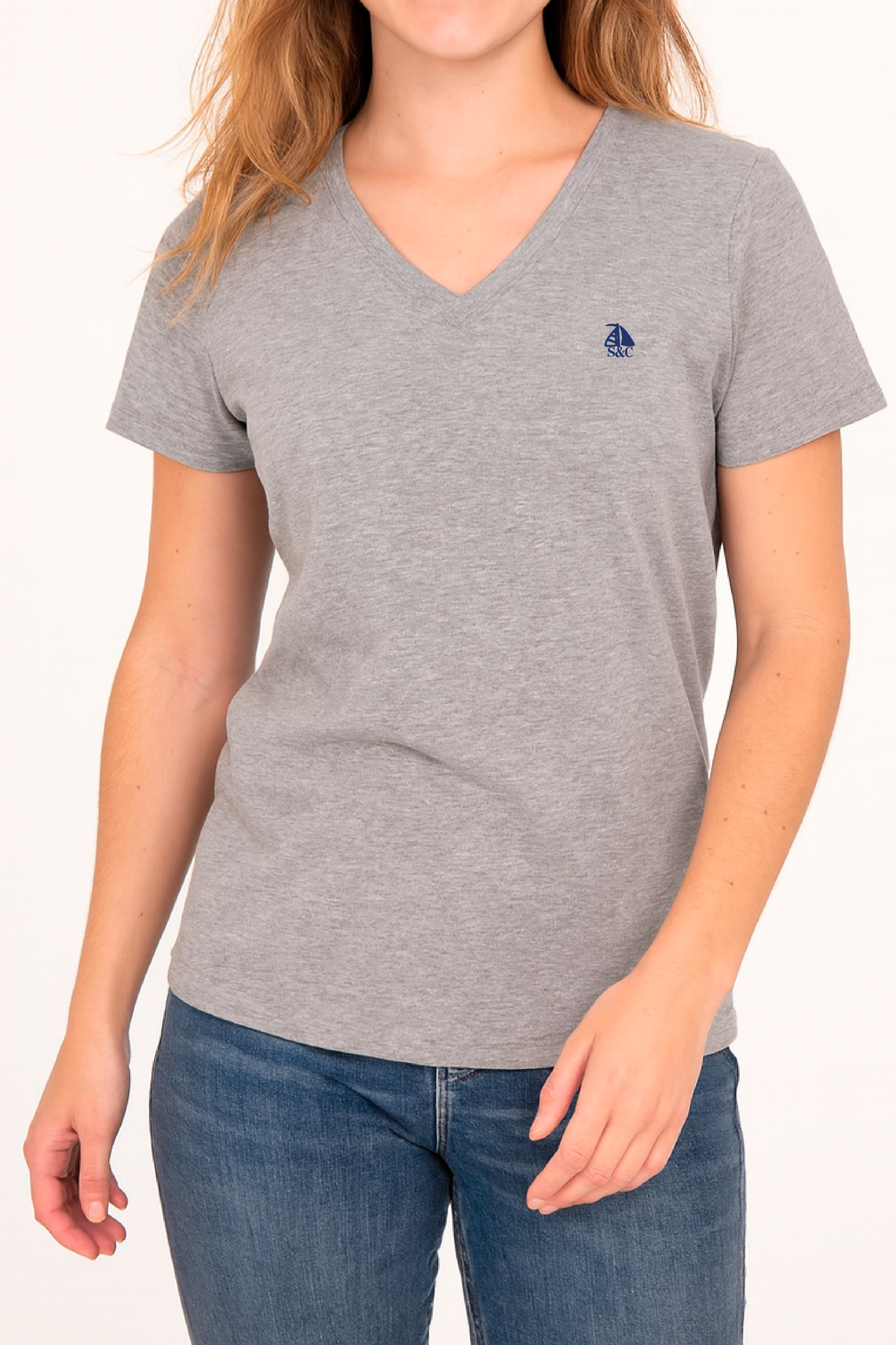 Camiseta pico manga corta gris