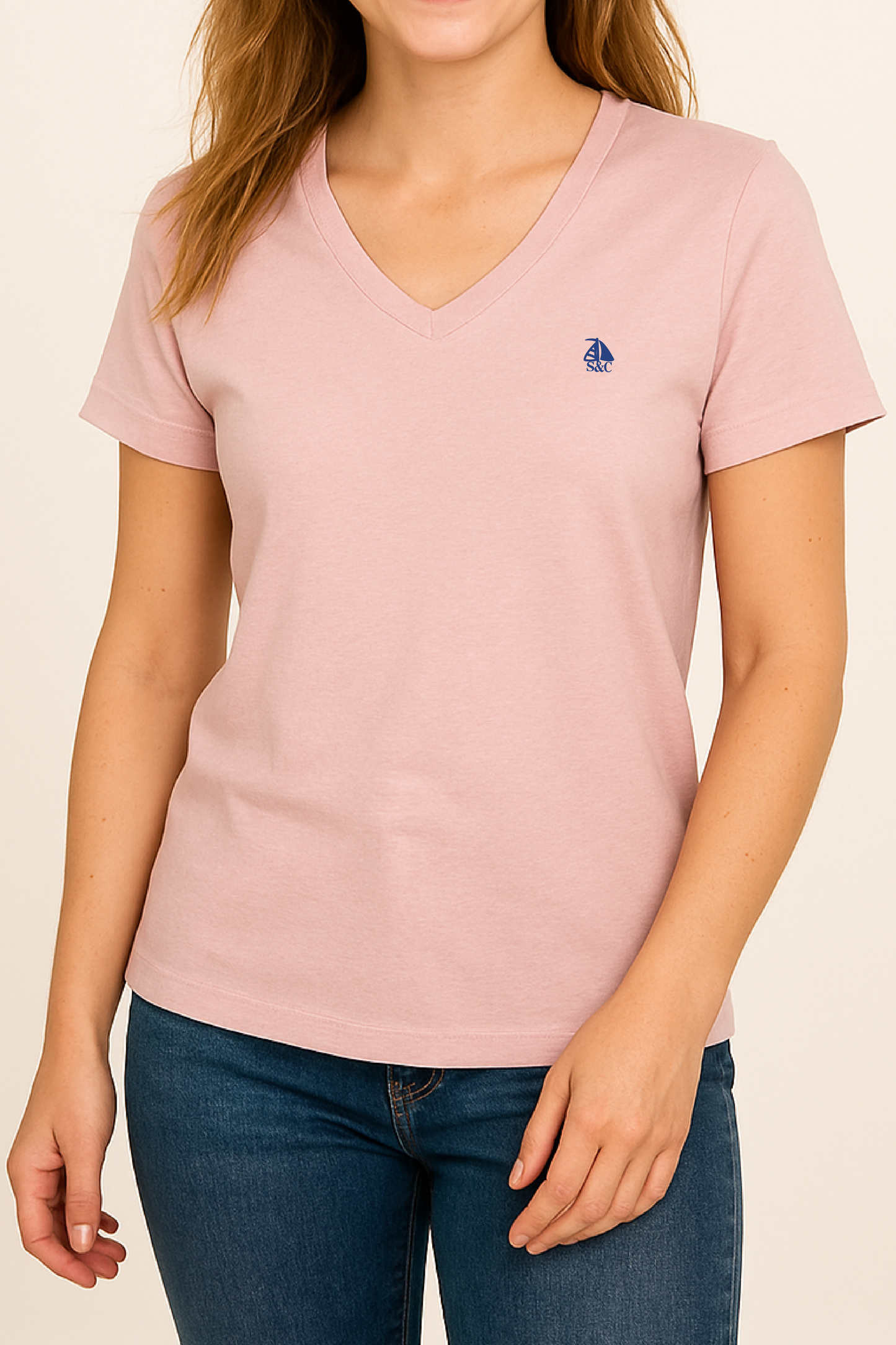 Camiseta pico manga corta rosa
