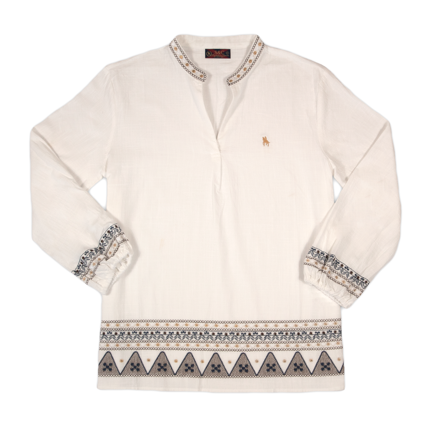 Blusa de mujer cuello mao detalles étnicos