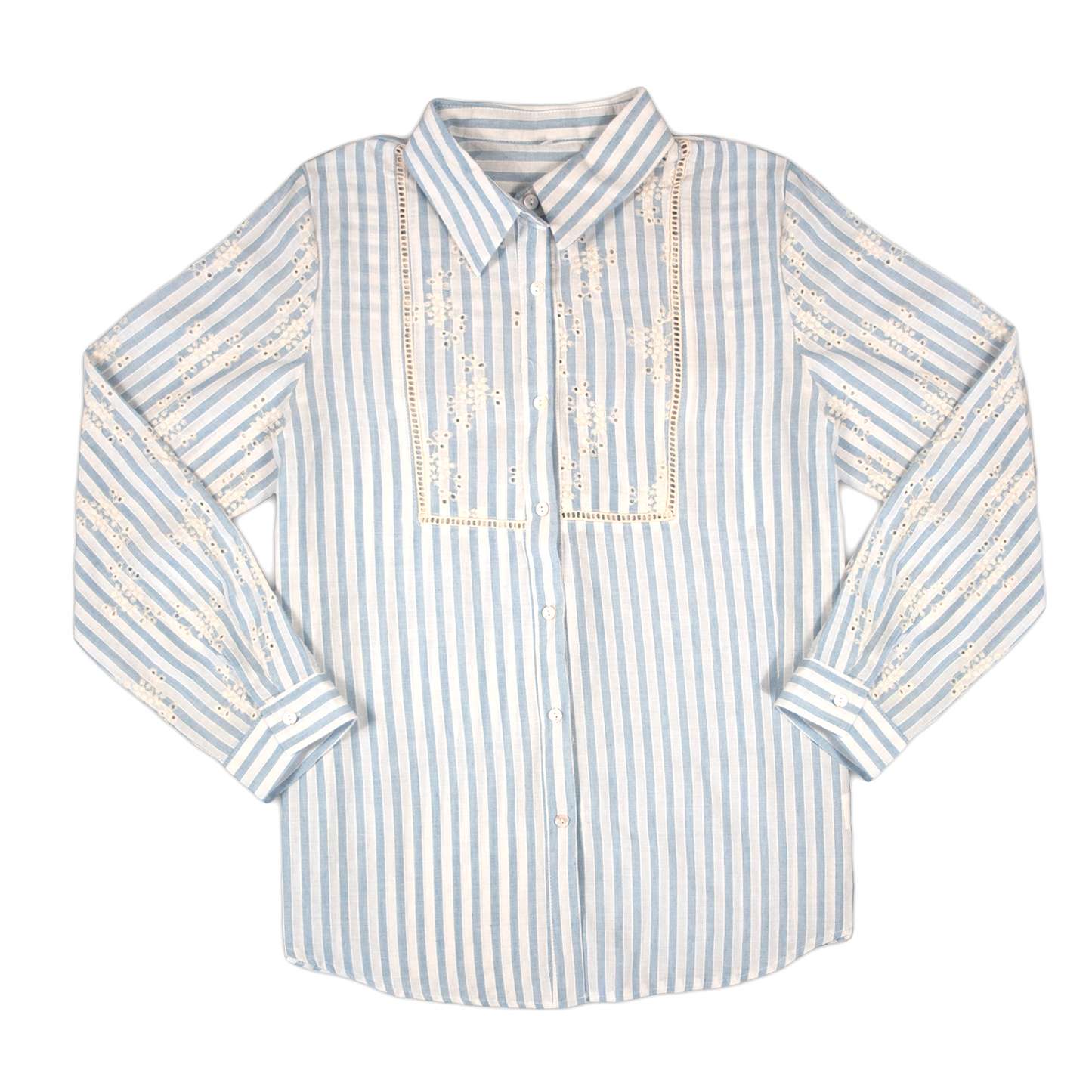 Camisa oversize de mujer rayas azules y detalles bordados