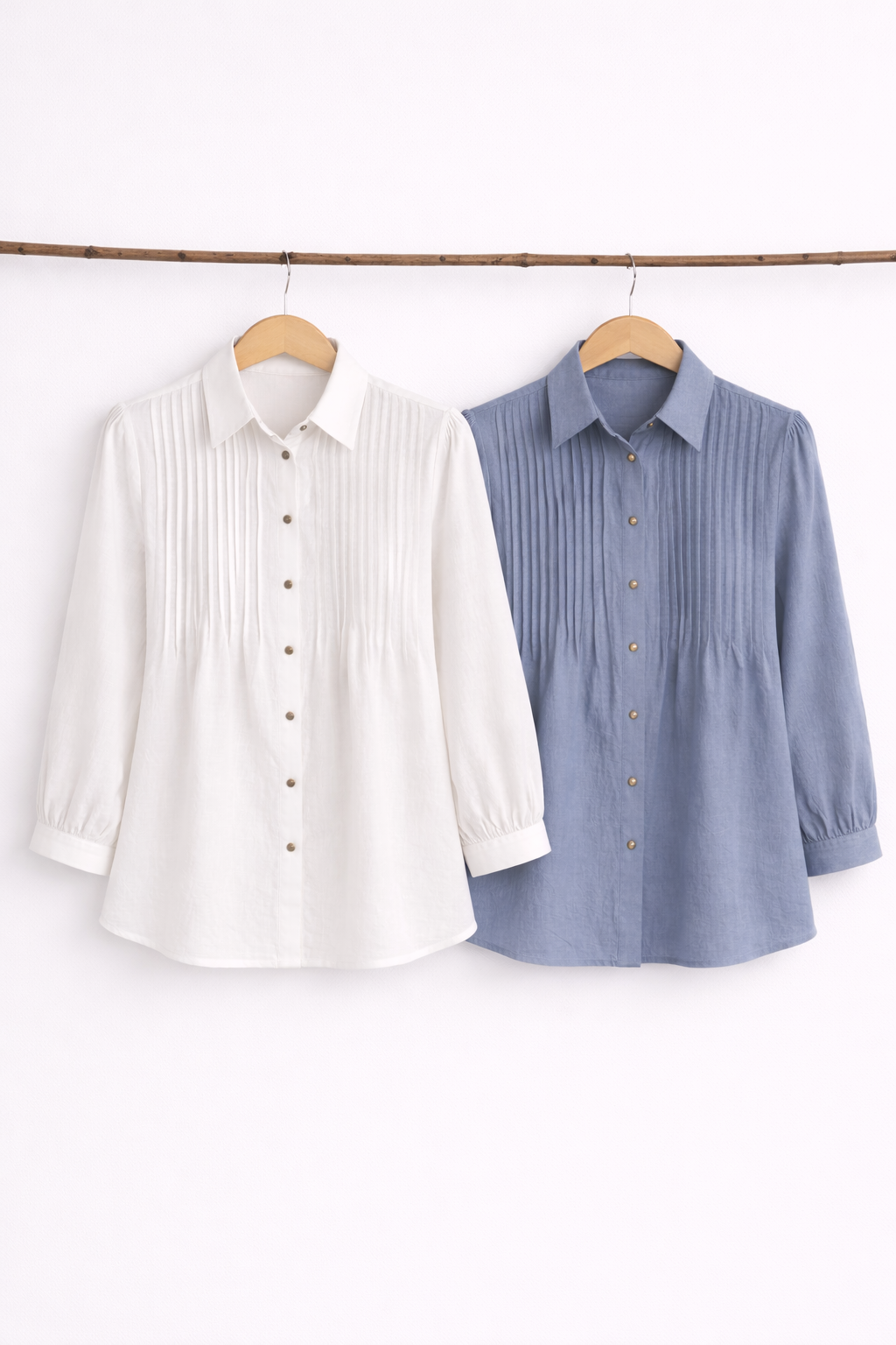 Camisa blanca fruncido pecho y mangas