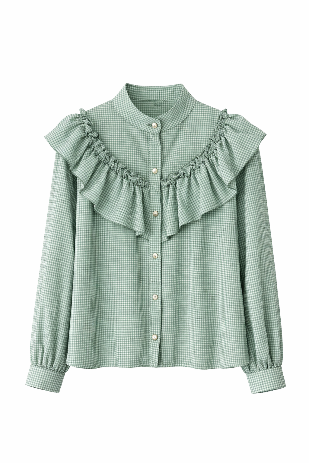 Camisa cuadros beige con volante