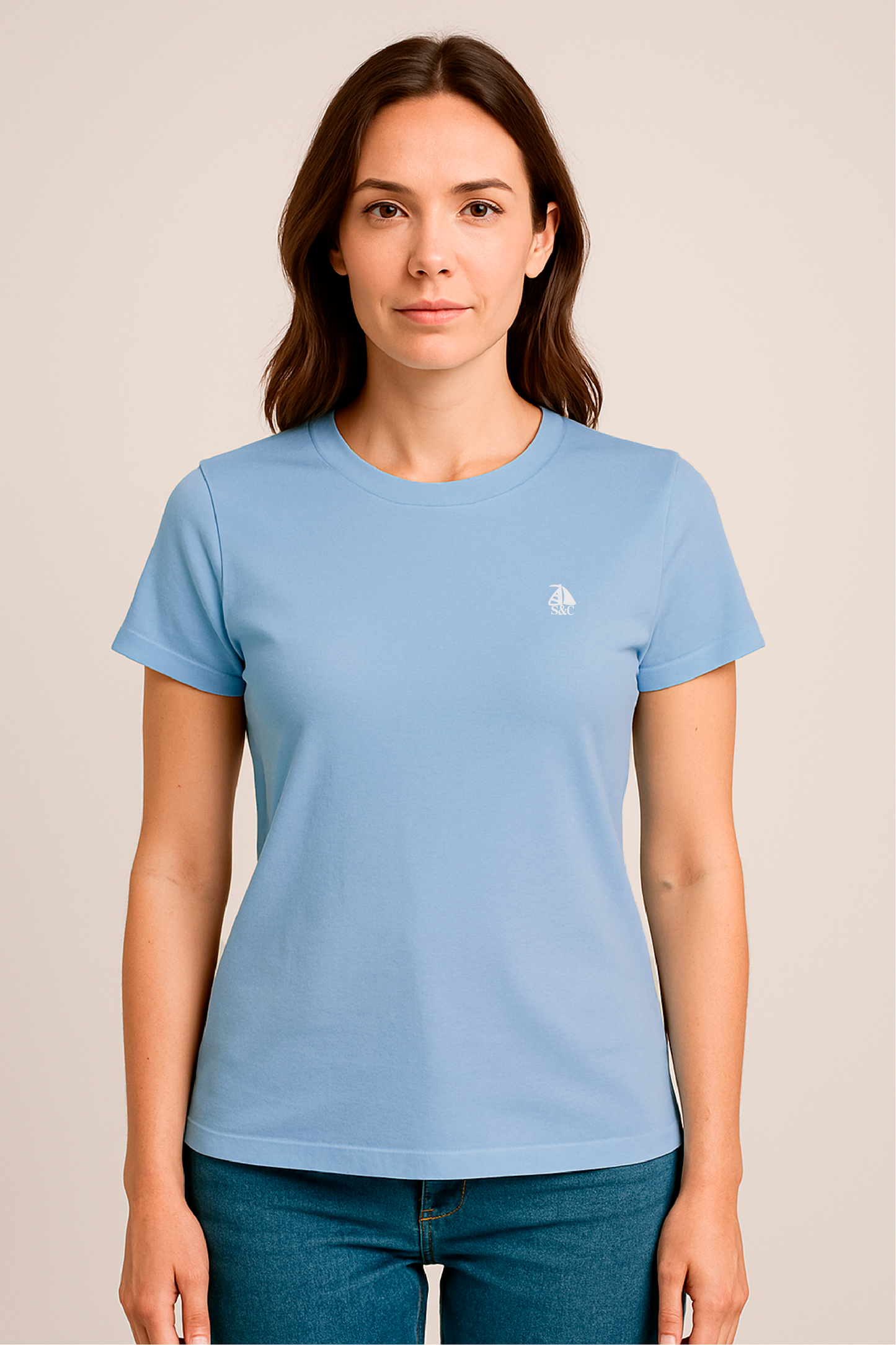 Camiseta manga corta cuello redondo celeste