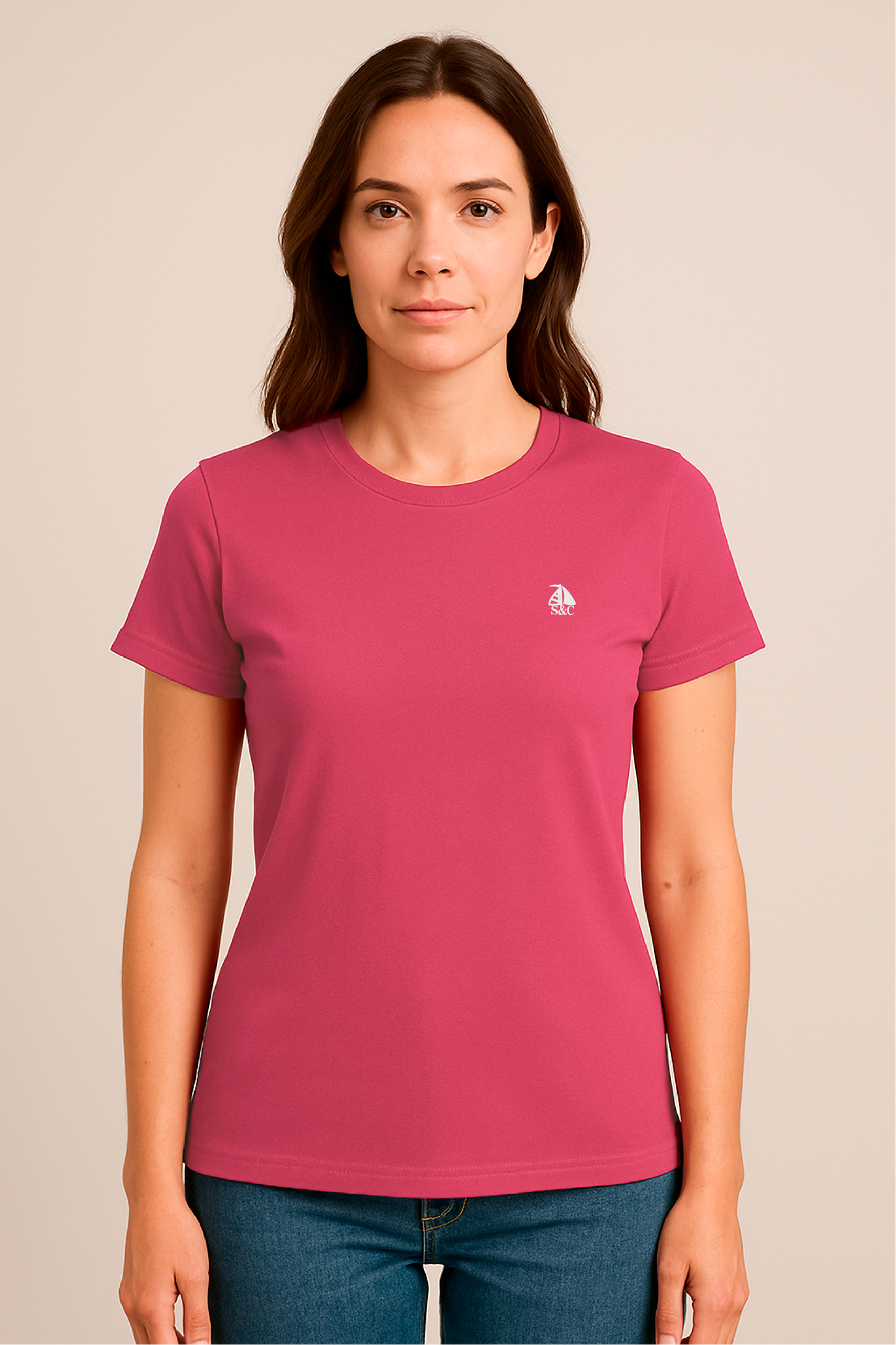 Camiseta manga corta cuello redondo rojo crisantemo