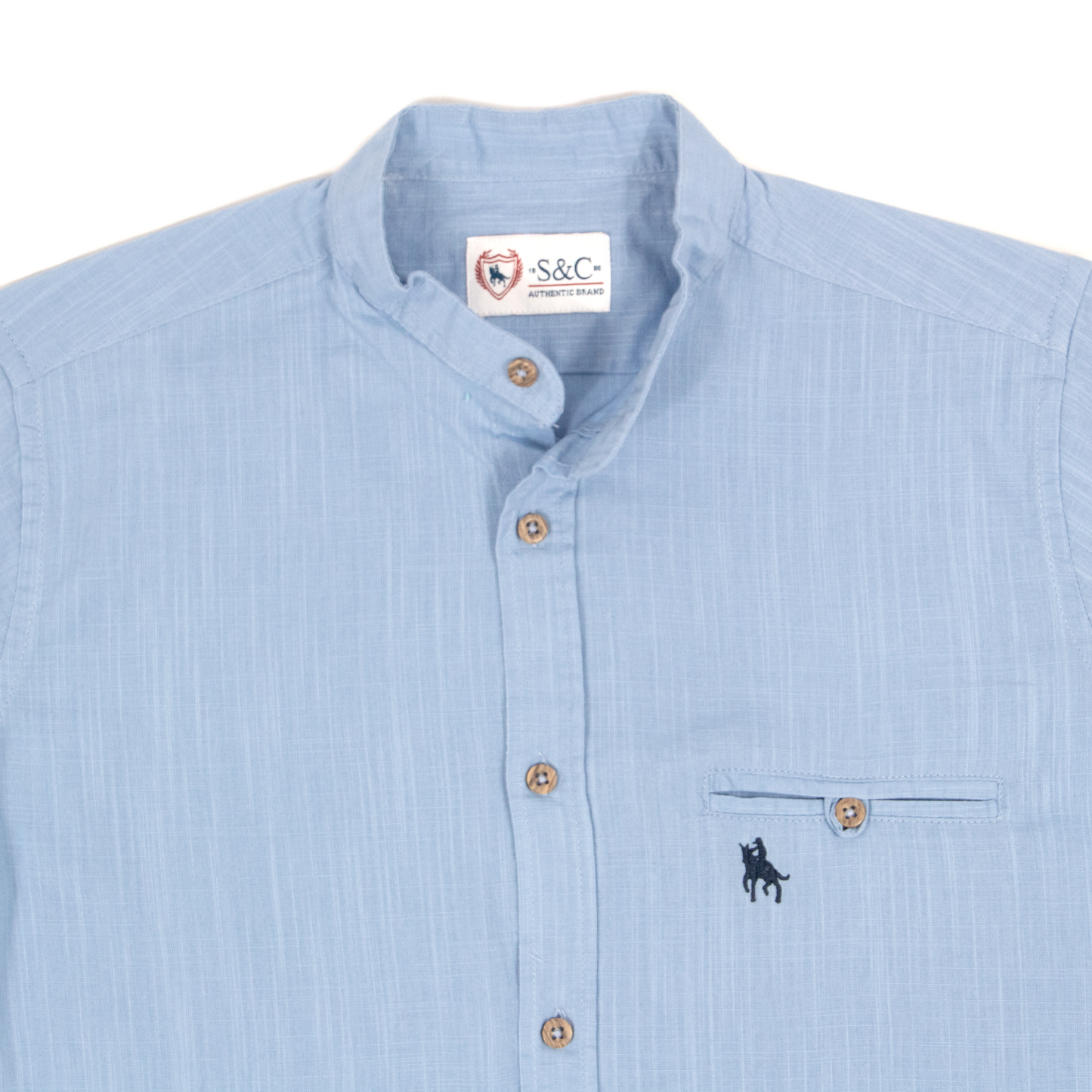 Camisa tipo lino cuello mao Celeste