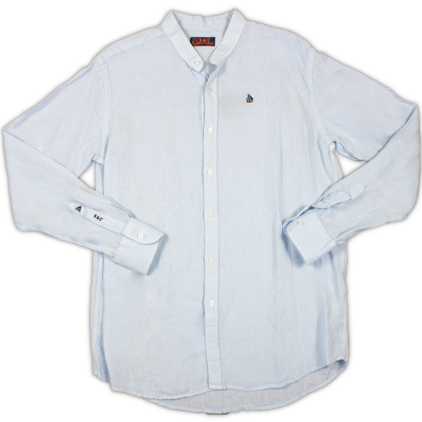 Camisa Hombre Manga Larga Lino Celeste