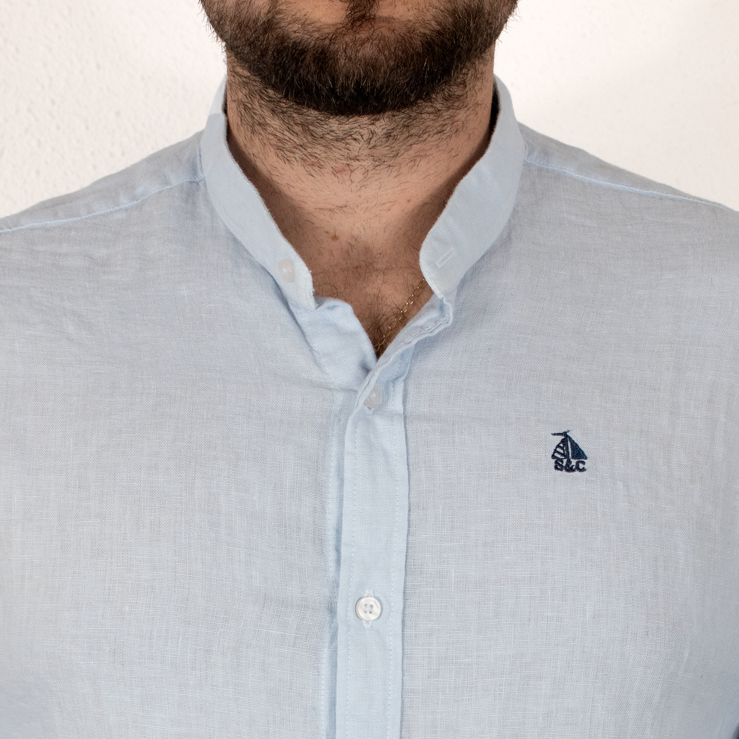 Camisa Hombre Manga Larga Lino Celeste
