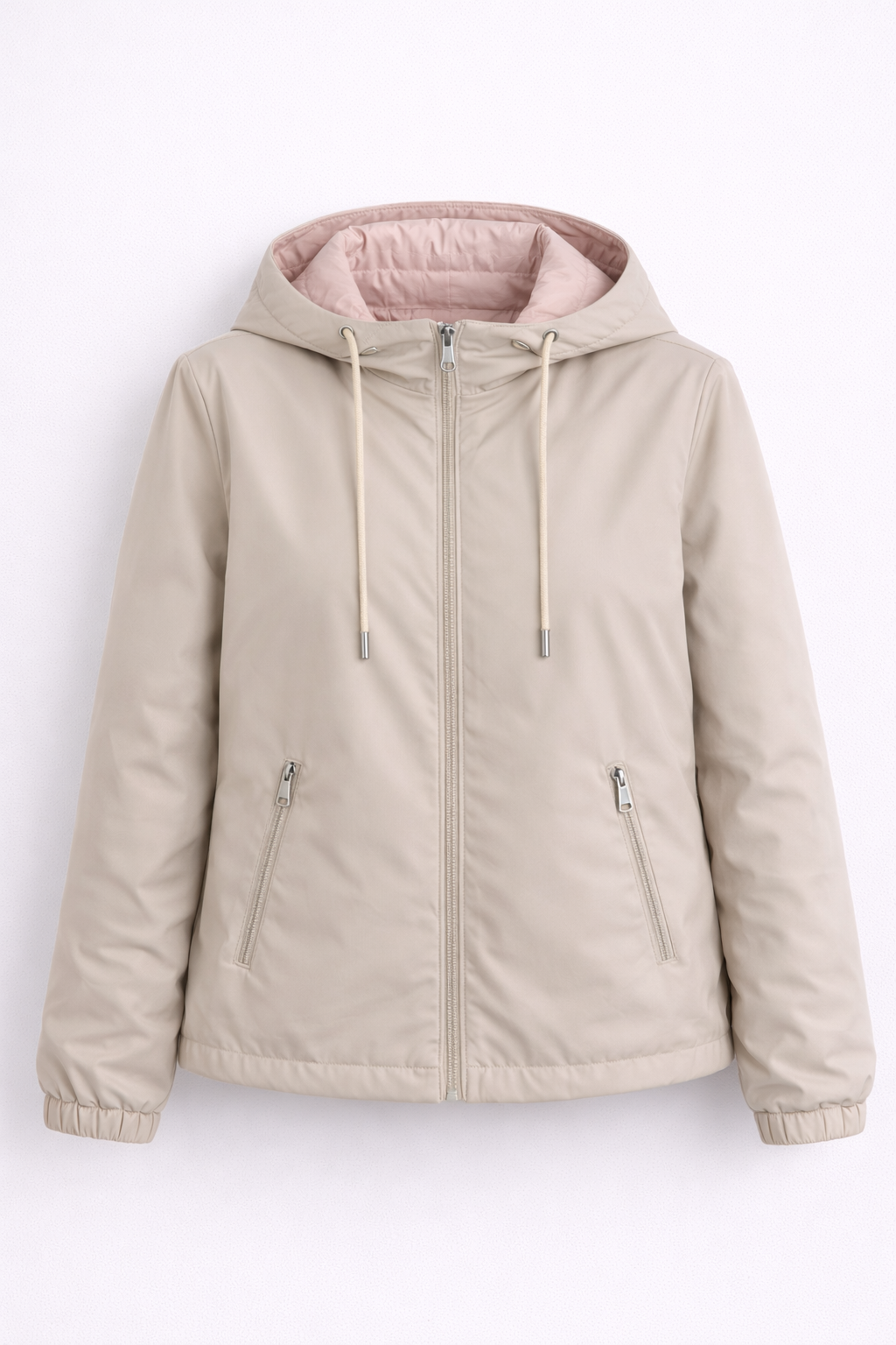Chaqueta mujer acolchada reversible rosa y beige