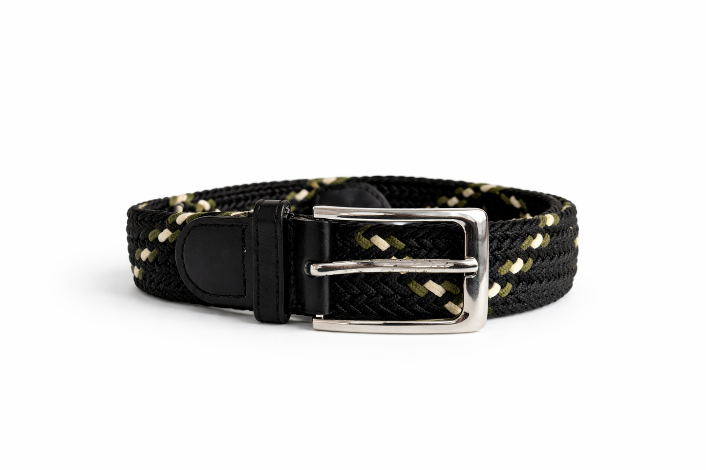 Cinturón elástico negro con detalles verdes