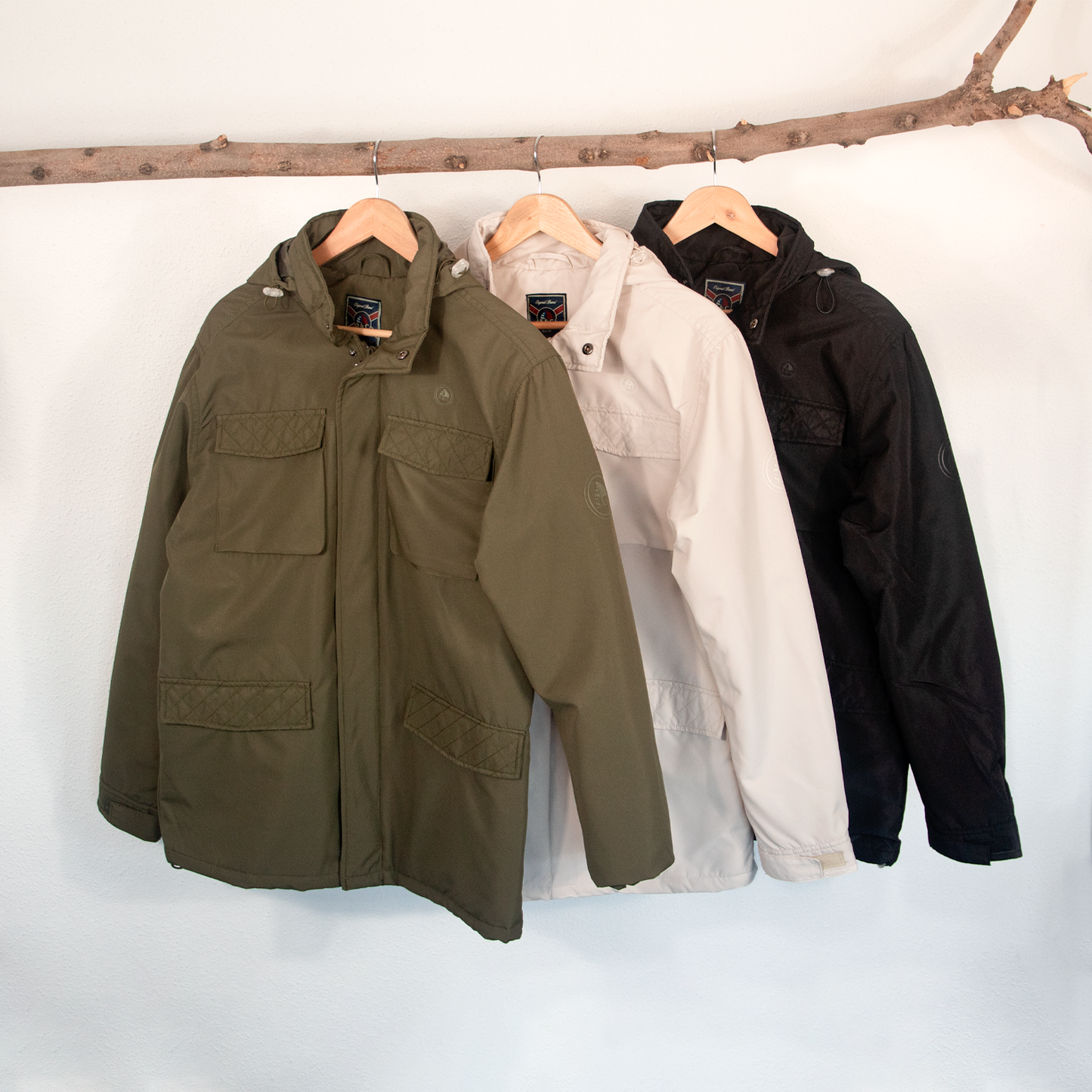 Chaqueta Hombre Beige Multibolsillos Con Capucha