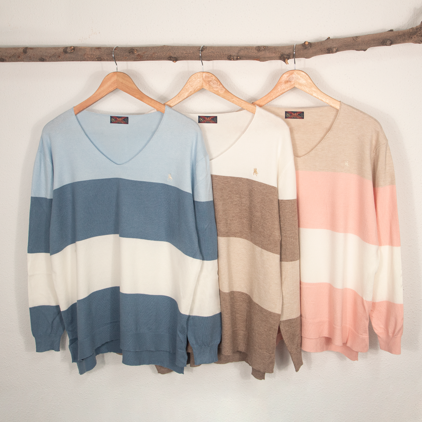 Jersey Mujer Rayas Marrón Cuello Pico