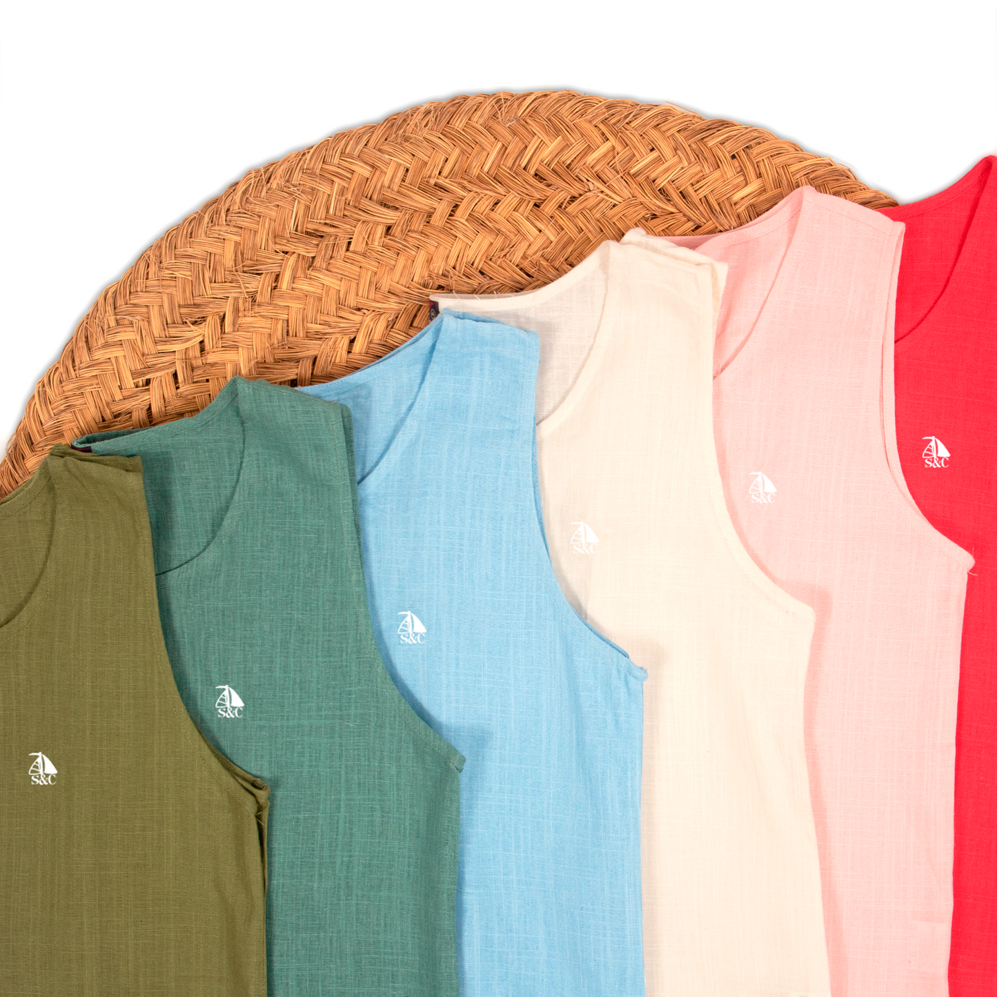 Blusa mujer lino sin mangas beige