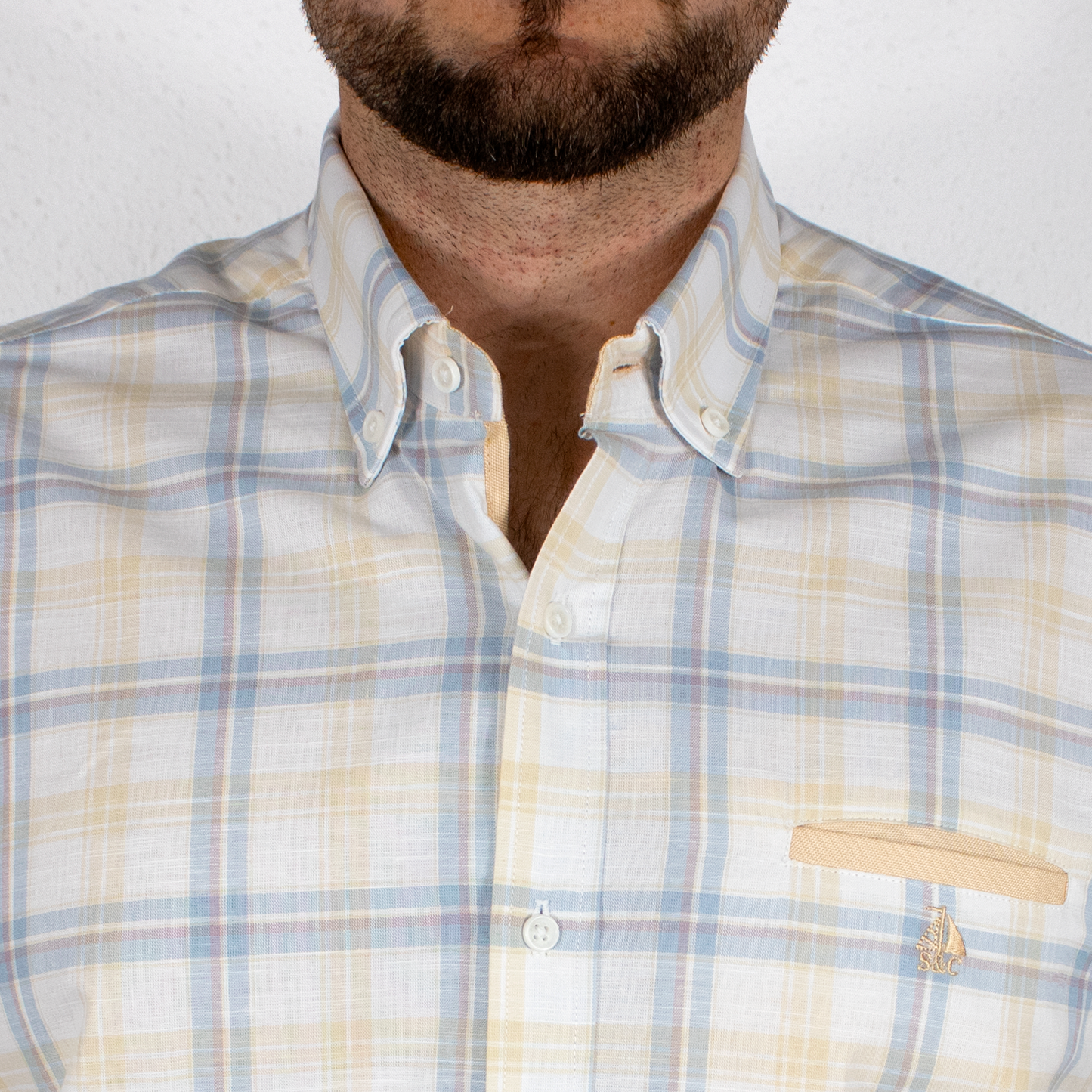 Camisa Hombre Manga Larga Rayas Amarillas y Azul