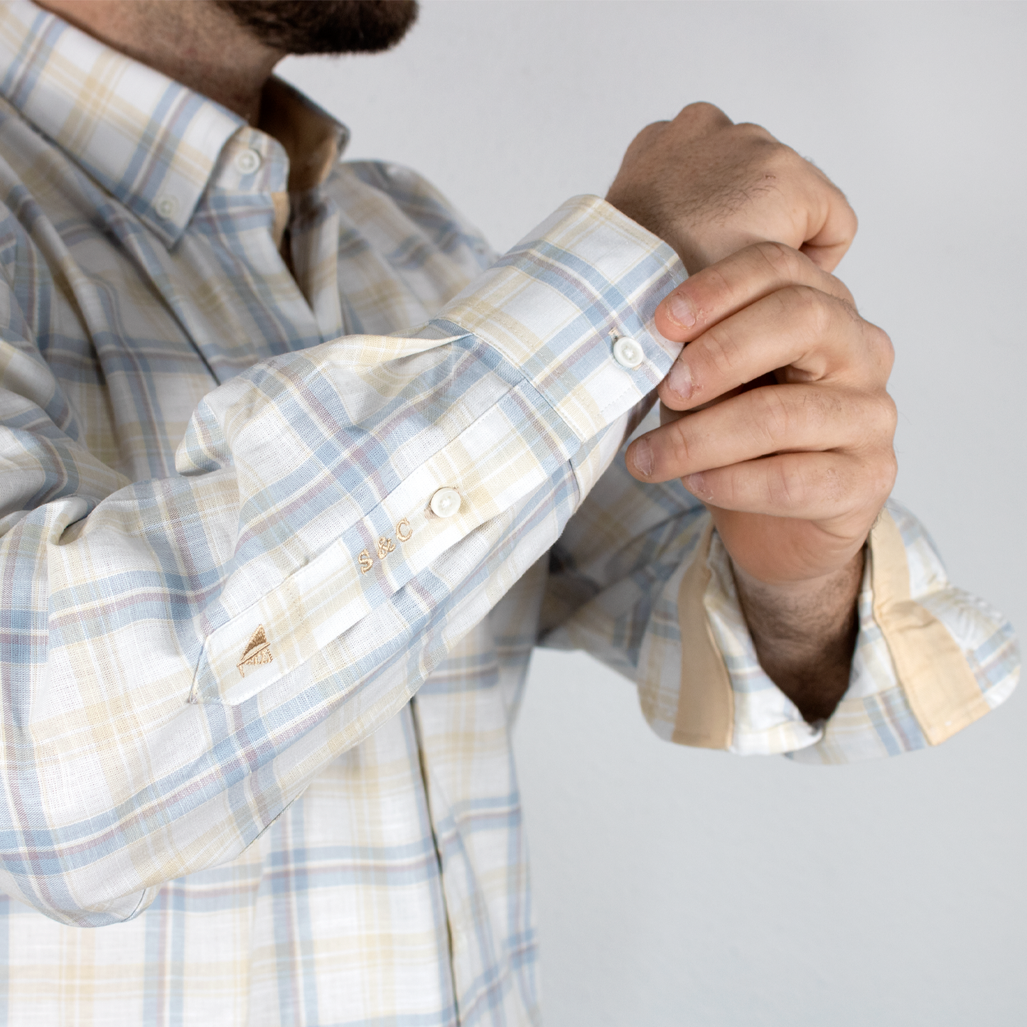 Camisa Hombre Manga Larga Rayas Amarillas y Azul