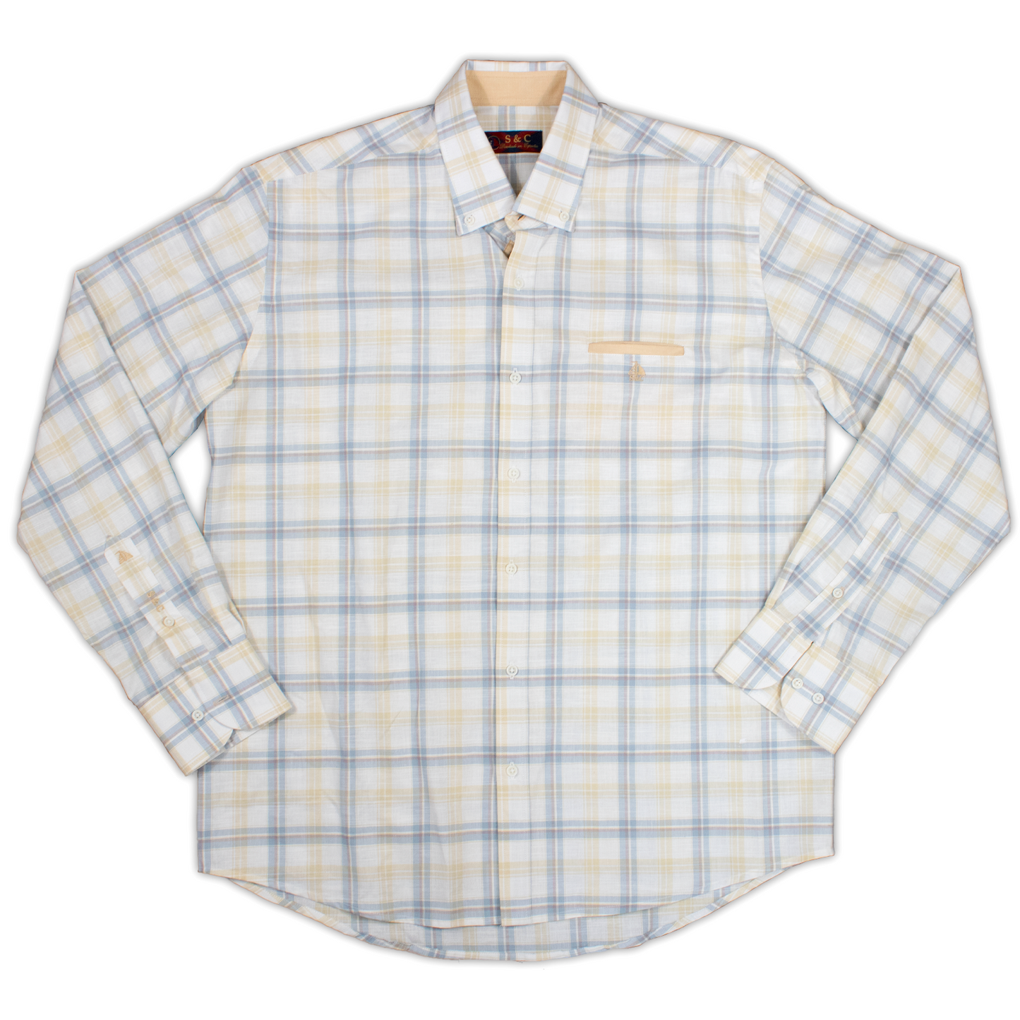 Camisa Hombre Manga Larga Rayas Amarillas y Azul