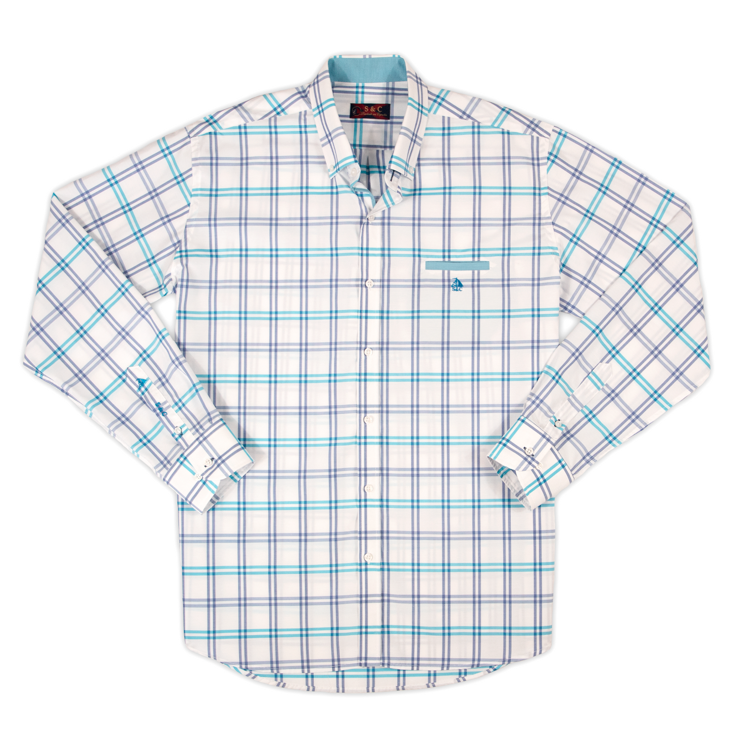 Camisa Hombre Manga Larga Estampado Cuadros Azules