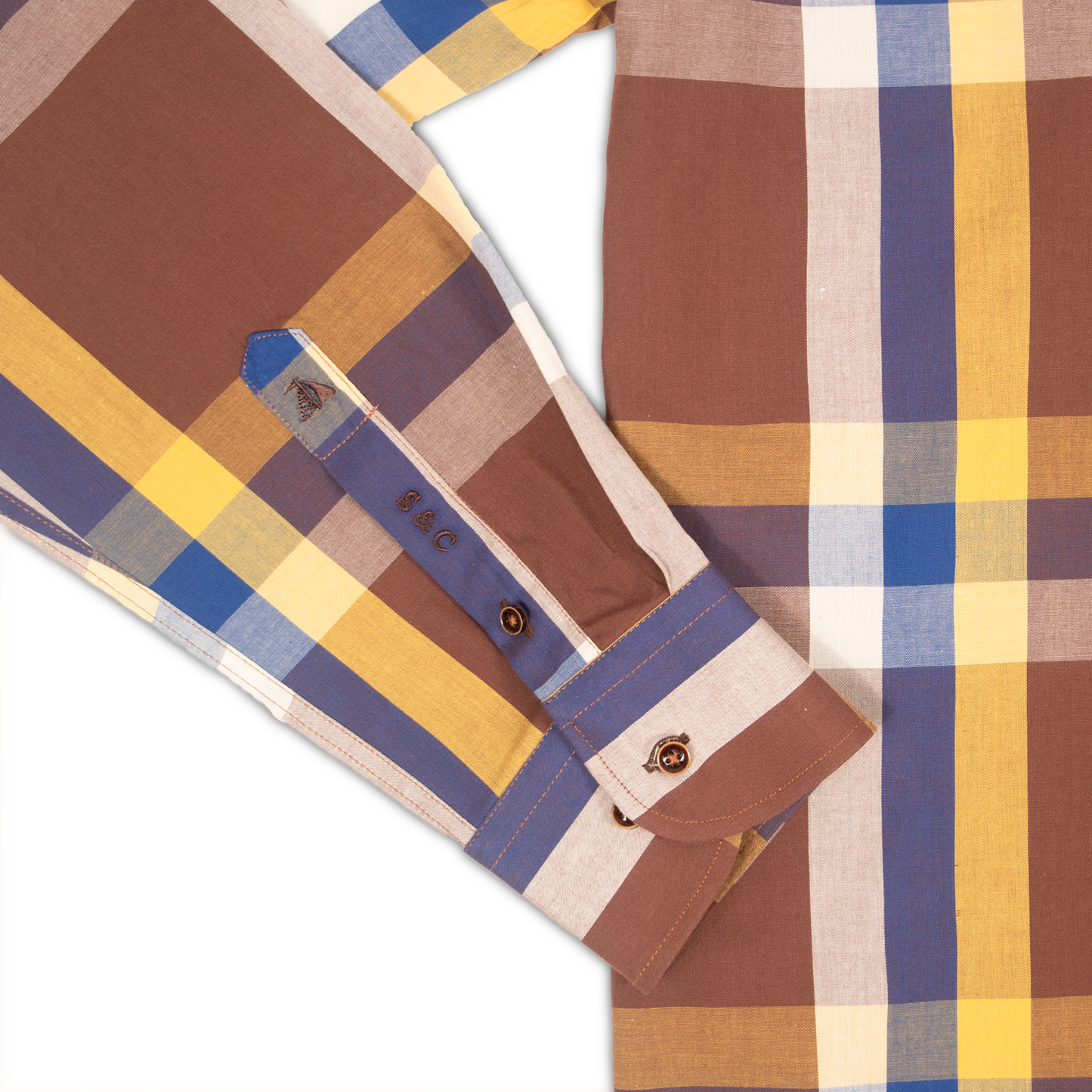 Camisa Hombre Manga Larga Cuadros Marrones