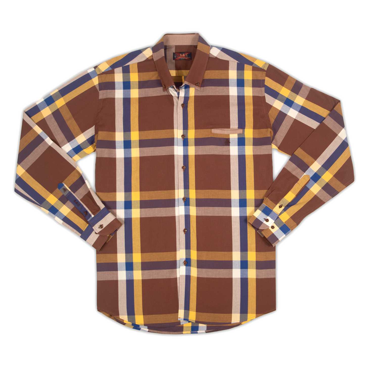 Camisa Hombre Manga Larga Cuadros Marrones