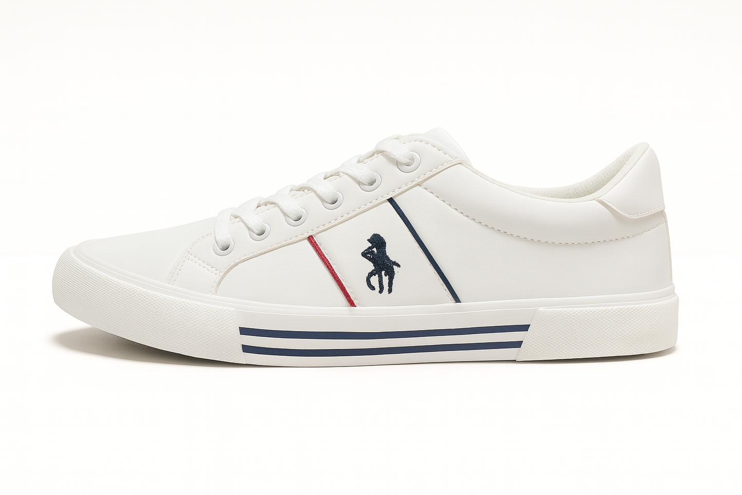 Zapatilla blanca con azul y rojo