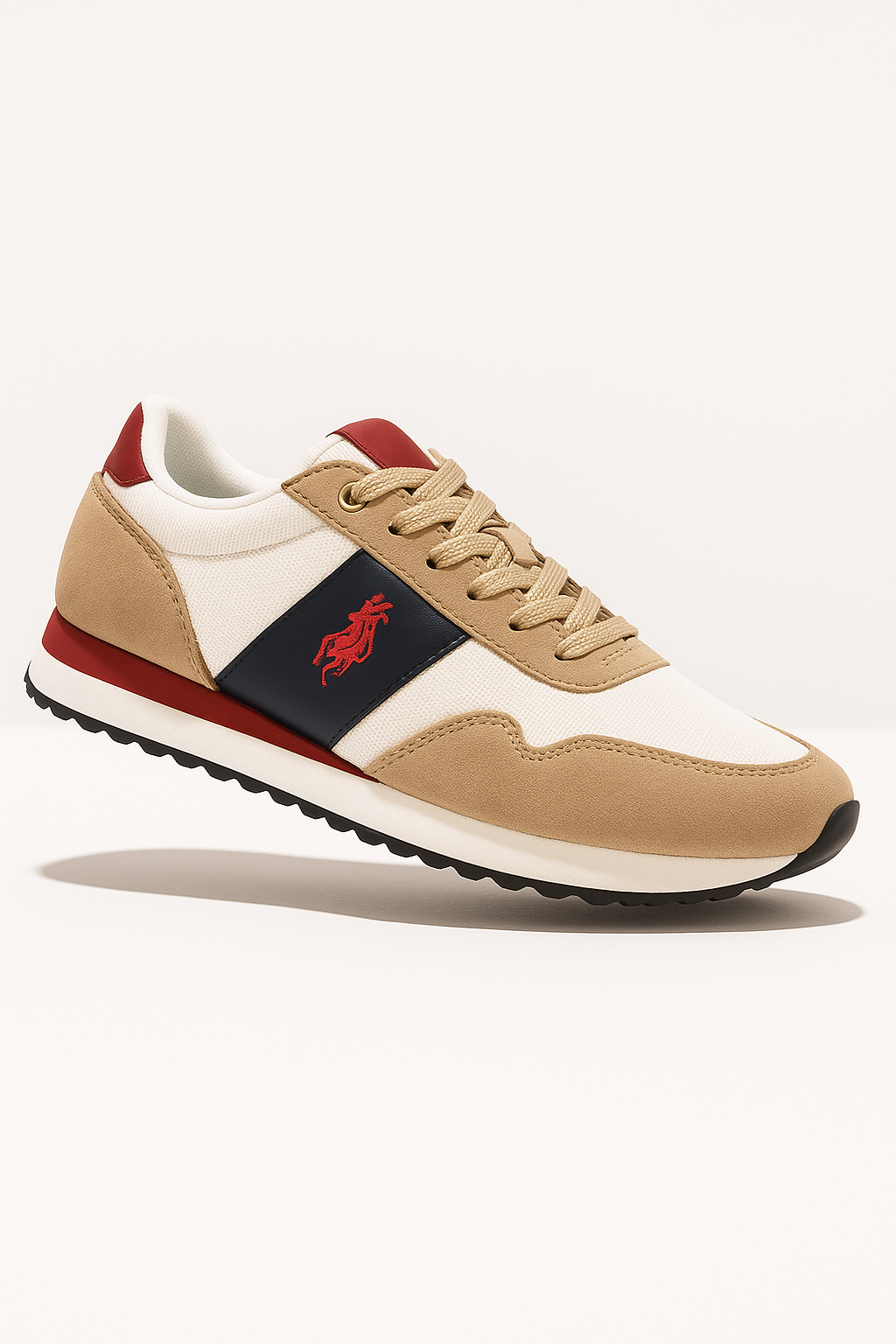 Zapatillas deportivas detalles beige y rojo