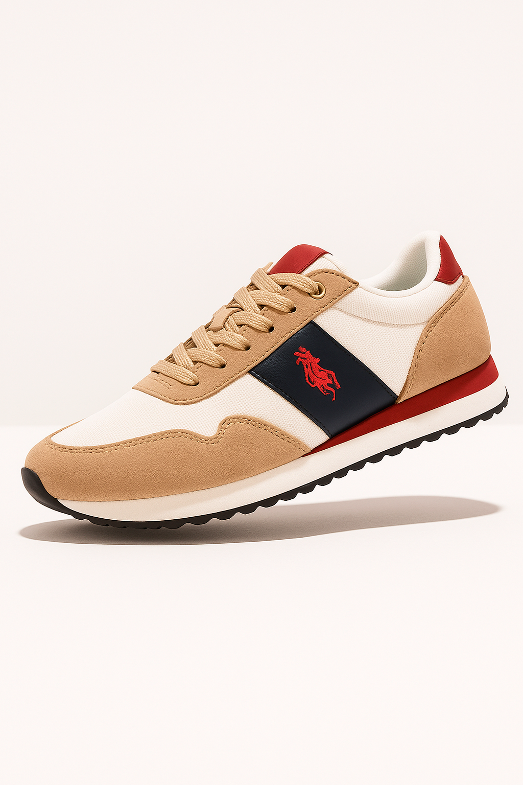 Zapatillas deportivas detalles beige y rojo