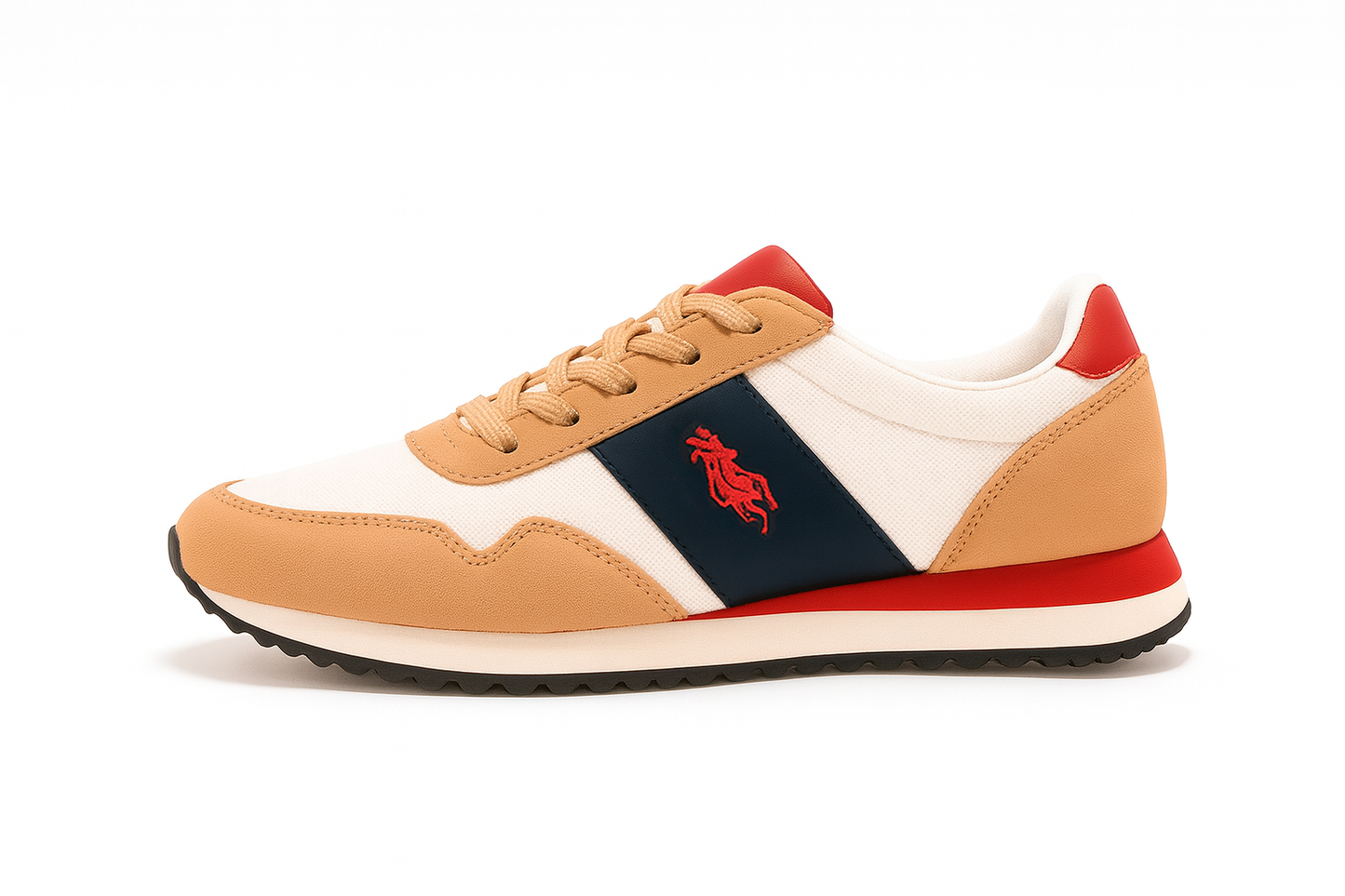 Zapatillas deportivas detalles beige y rojo