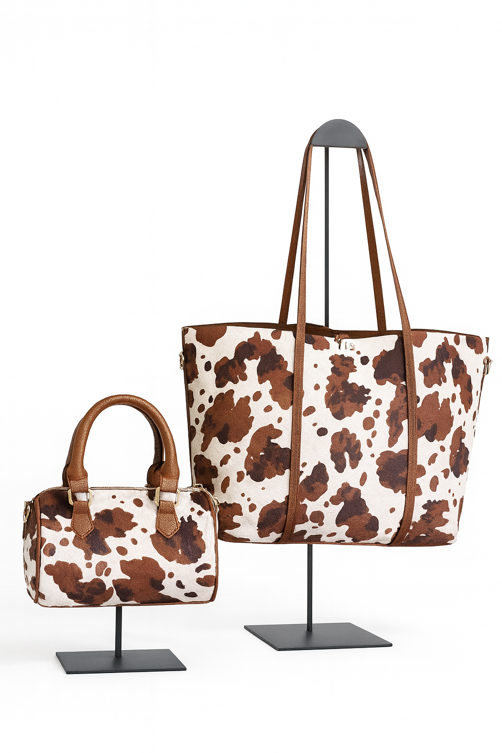 Bolso shopper estampado animal print vaca en marrón y rosa