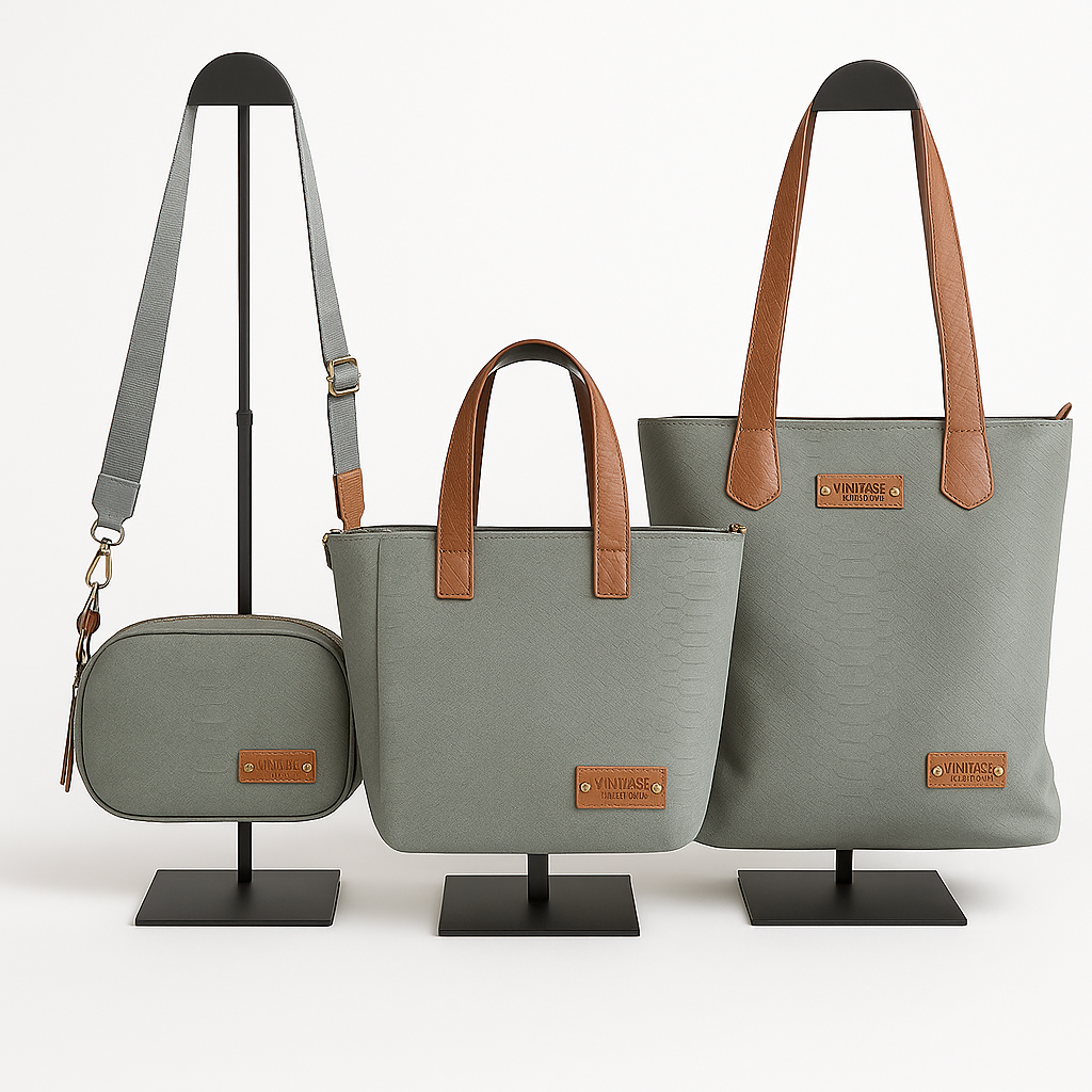 Bolso Shopper Grande Gris con Textura y Asas Marrones